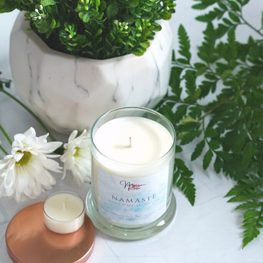 This blend releases a pleasant aroma which can help you relax and center yourself when feeling out of balance. Our luxury soy candles are 100% plant-based, eco-friendly and sustainable. They are beautifully scented, to bring a warm aroma to your home. Our soy candles are handmade in Ontario, Canada.