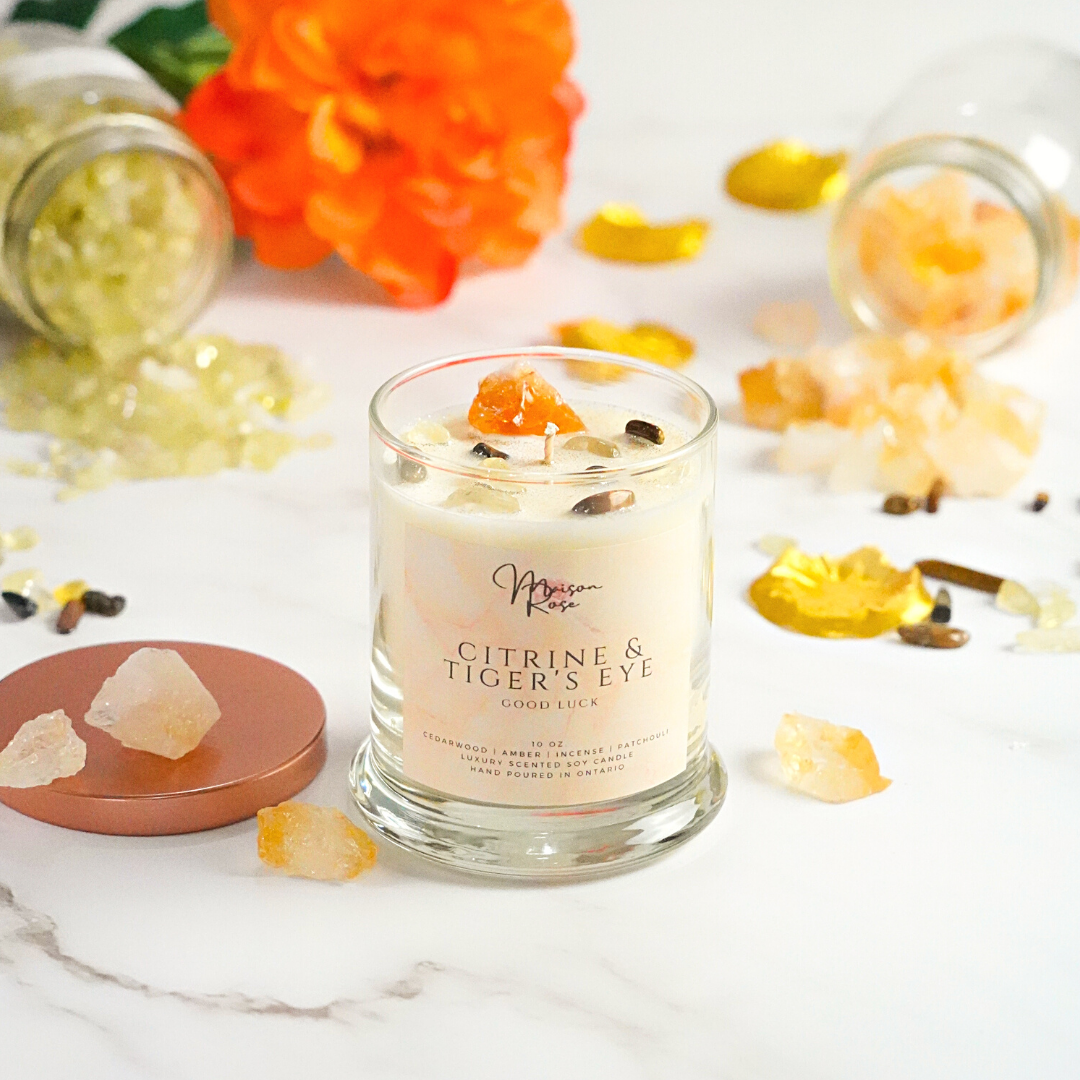 Citrine and Tiger's Eye Soy Candle
